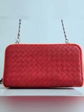 Authentic BOTTEGA VENETA Intrecciato Weaved Leather Wallet WOC Crossbody Clutch